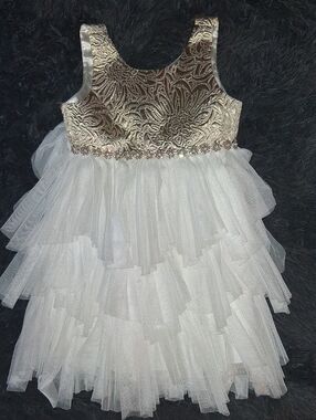 American Princess White Tulle Dress with Gold Bodice